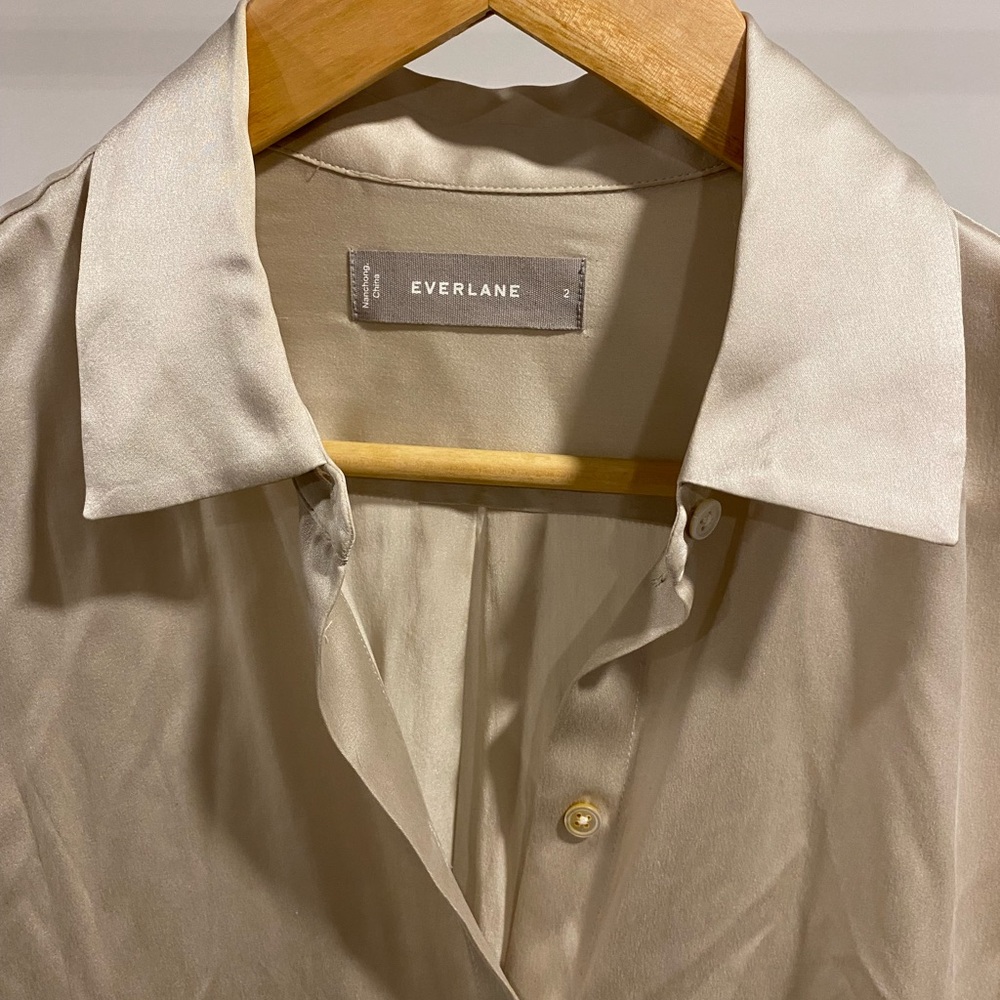 100% silk, Everlane champagne coloured button up, size 2